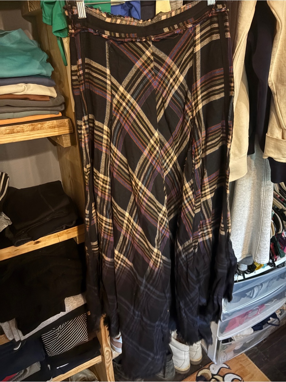 Free People Black Maxi Skirt with Purple and Tan Plaid